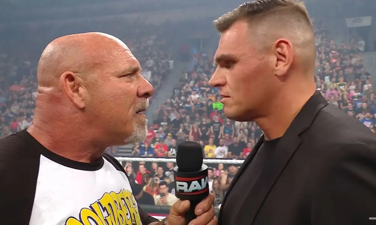WWE legend, Goldberg confront Gunther on Monday Night RAW. [Photo credit: WWE YouTube]